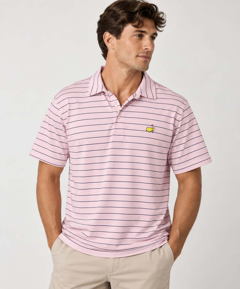 Peter Millar Masters Summer Comfort Polo Shirt Size L Pink Blue Striped